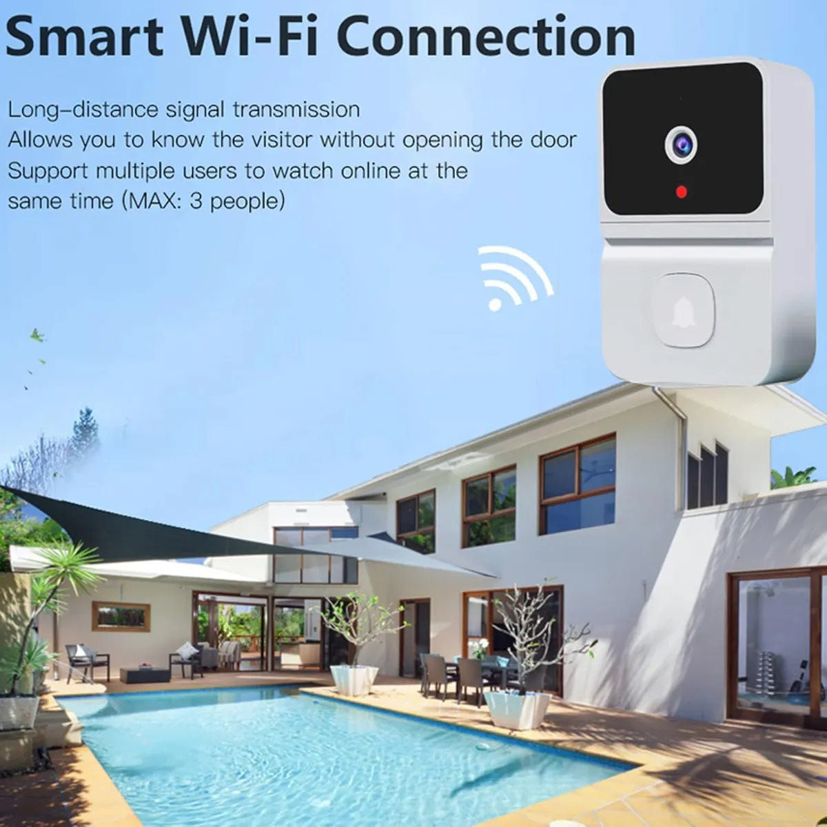 Campainha Inteligente Camera Sem Fio Wi-fi Prova De agua Audio Cor Branco