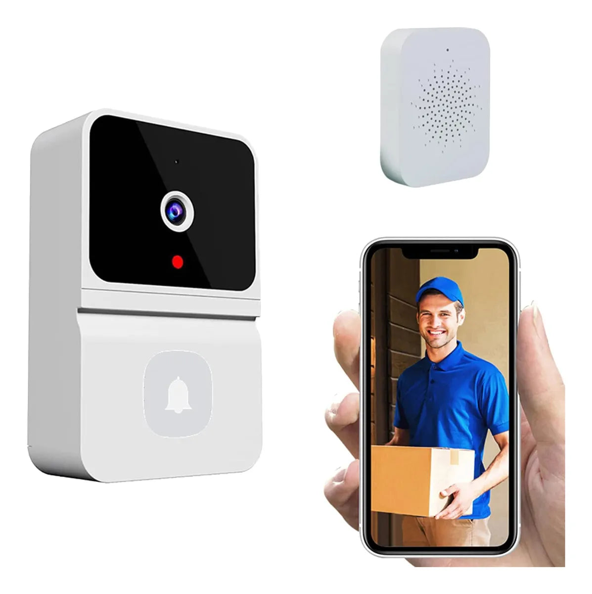 Campainha Inteligente Camera Sem Fio Wi-fi Prova De agua Audio Cor Branco